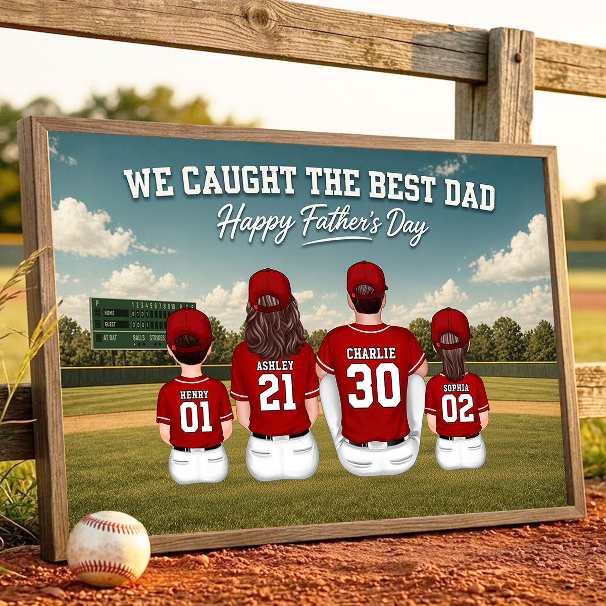 Retro Baseball Outfield We Caught The Best Dad - Personalized Poster - Father's Day Gift For Baseball Dad, Husband