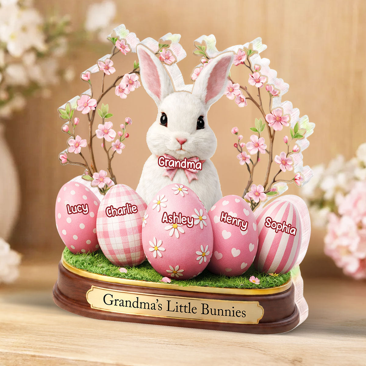 Grandma's Little Bunnies - Personalized Acrylic Block Plaque - Easter Decor Gift For Grandma