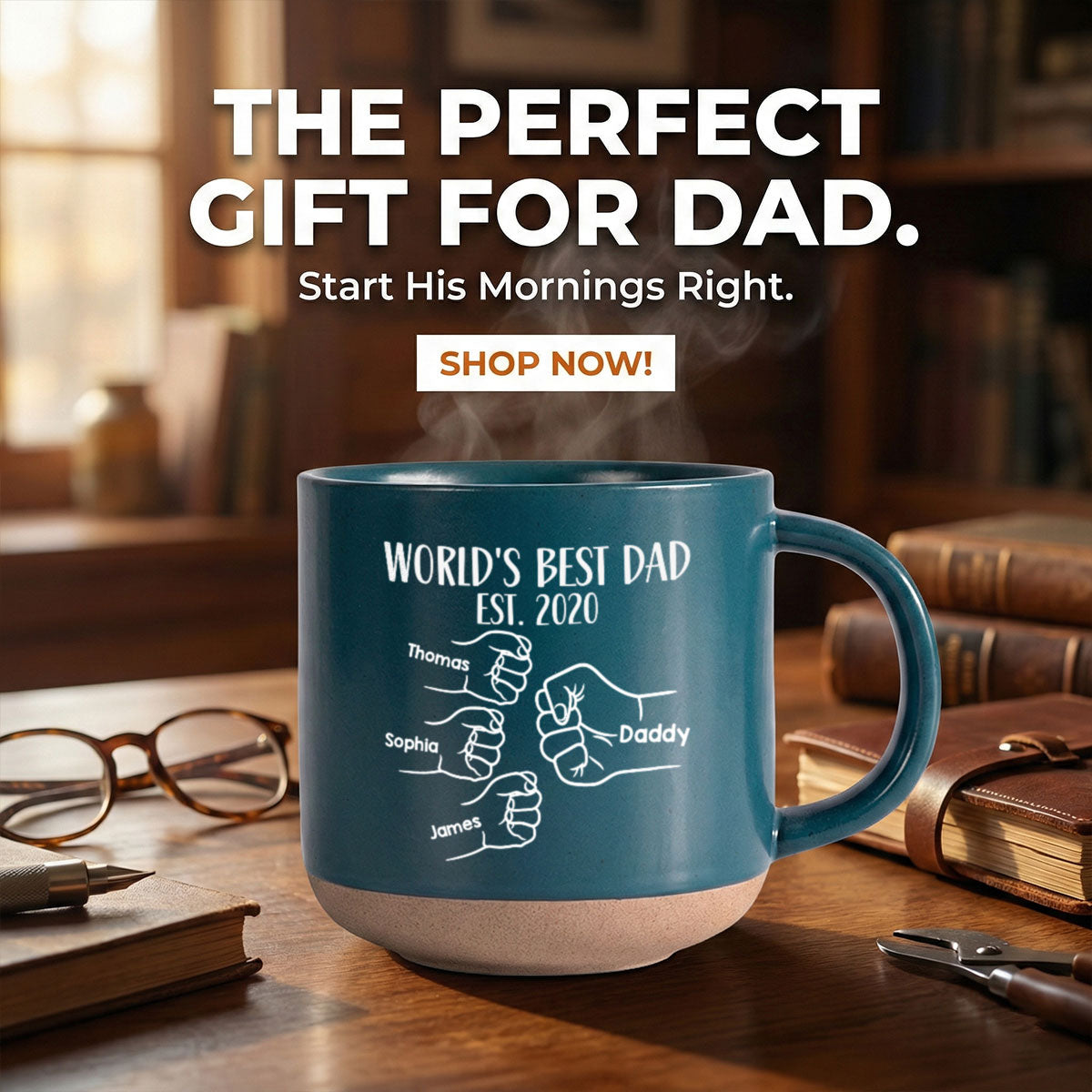 World's Best Dad Fist Bump - Personalized Pottery Mug - Gift For Dad