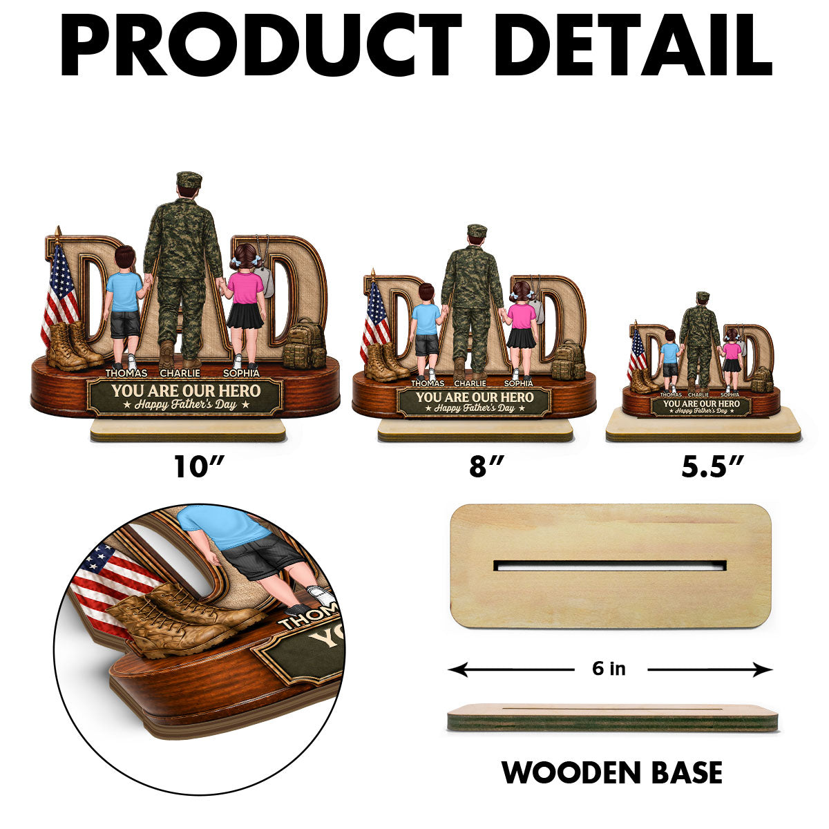 Proud American Army Dad You Are Our Hero - Personalized 2-Layered Wooden Plaque -  Gift For Dad, Husband