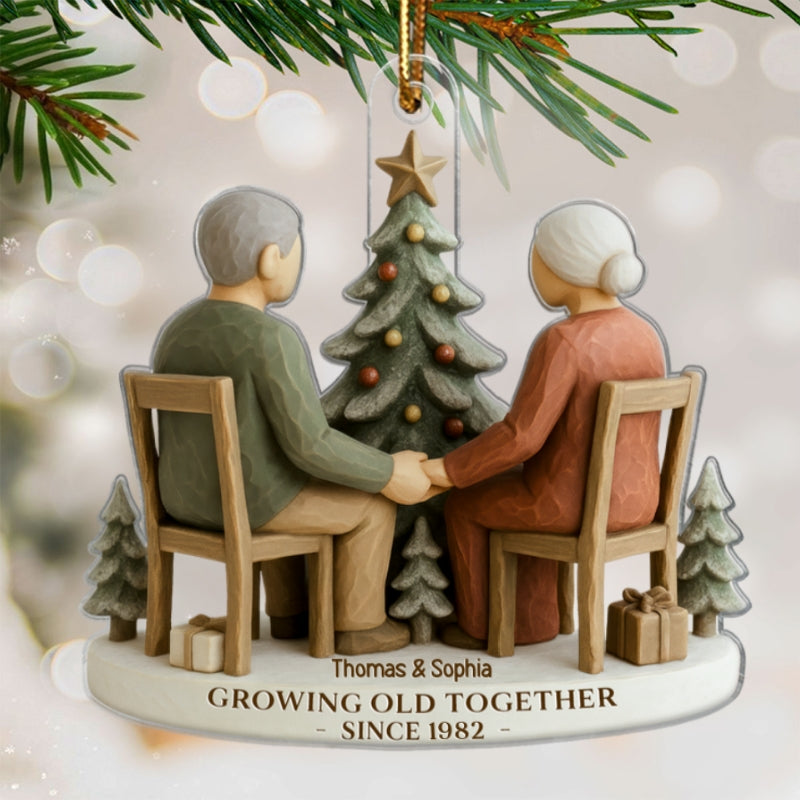 3D Effect Old Couple Growing Old Together - Personalized Acrylic Ornament