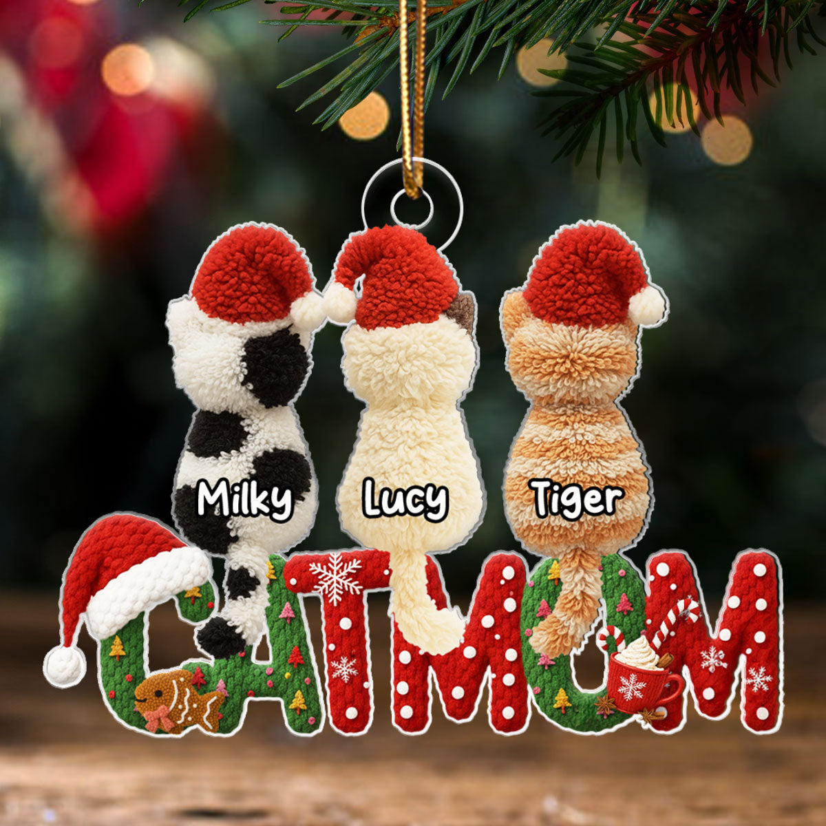 2025 Cat Lovers Latch Hook Yarn Faux - Personalized Acrylic Ornament - Christmas Gift for Cat Moms, Cat Dads