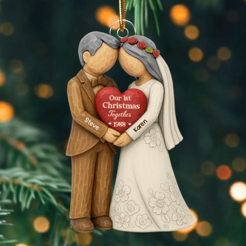 3D Effect First Christmas Married Engaged Couple - Personalized Acrylic Ornament - Christmas Gift for her, for him, Newlyweds Gift