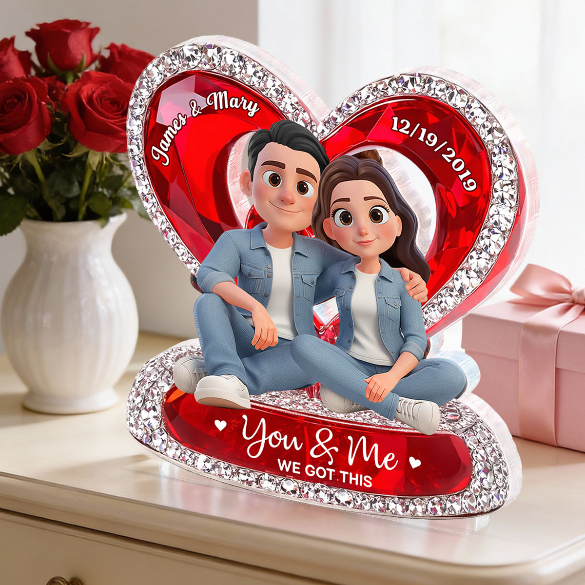 Couple Eternal Love 3D Shiny Effect - Personalized Acrylic Block Plaque - Heartfelt Valentine's Day Gift for Her, for Him