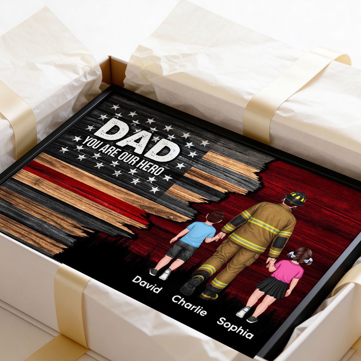 Firefighter Half Thin Red Line Flag Dad Grandpa - Personalized Poster - Father's Day Gift For Dad, Grandpa