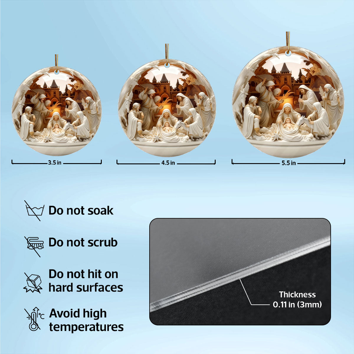 3D Effect Nativity Scene The Greatest Gift of All Religious Ornament - Acrylic Ornament