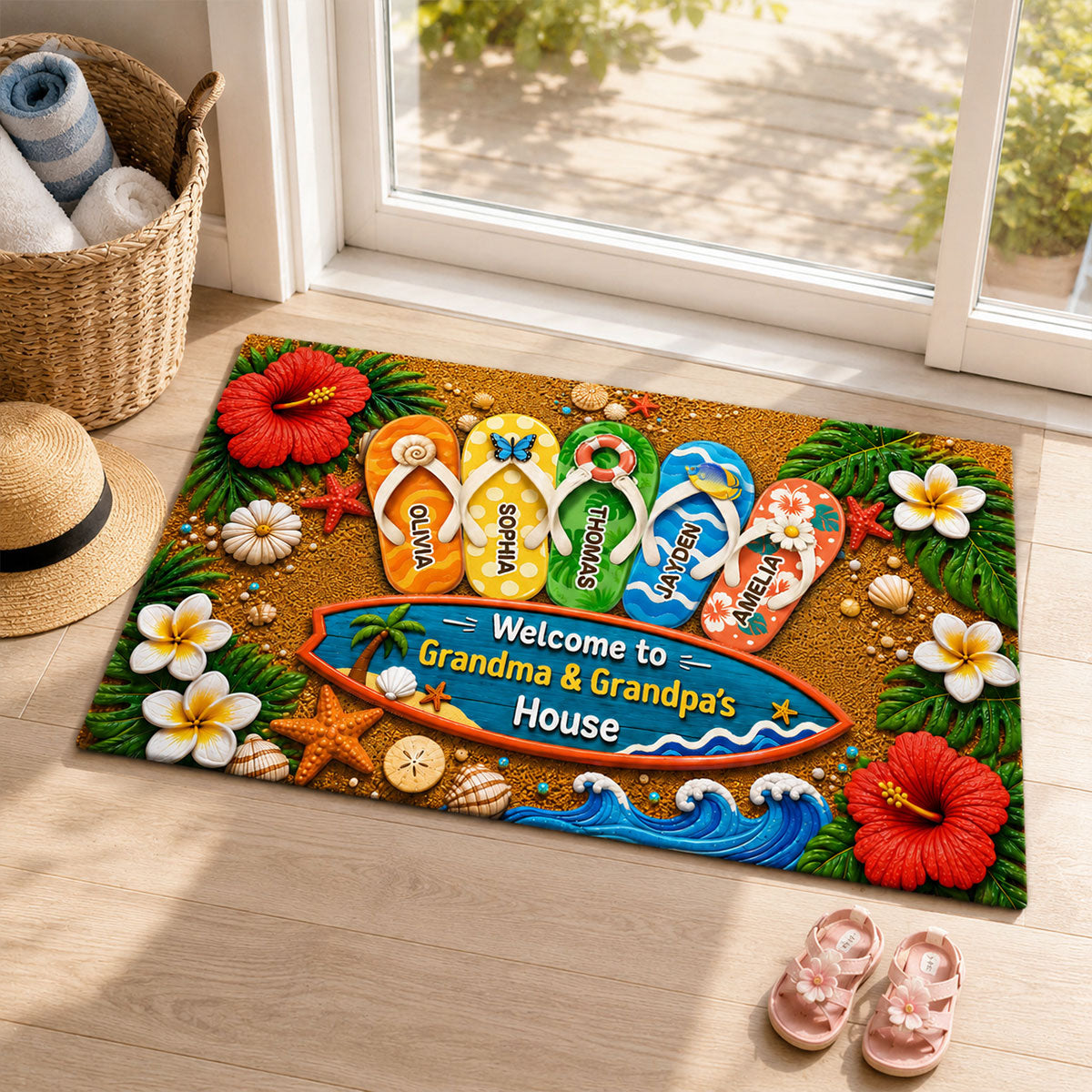 Hello Summer Vibe Welcome To Grandma Grandpa House - Personalized Doormat - Grandparents House Summer Decoration