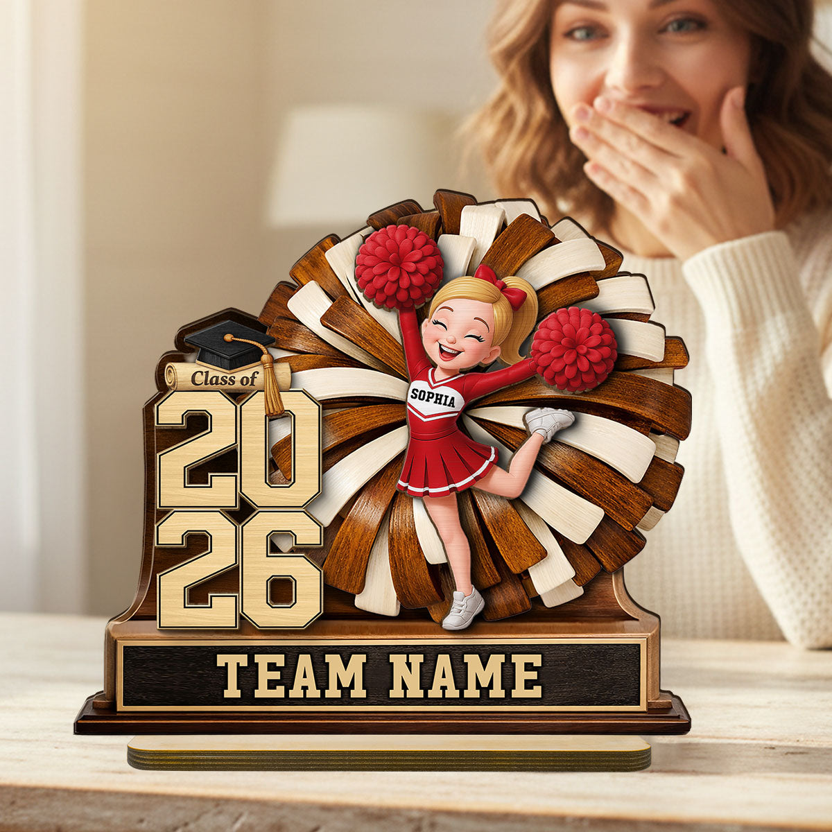 Cheerleader Senior Keepsake 2D Flat - Personalized 2-Layered Wooden Plaque - Graduation Gift For Son, Daughter