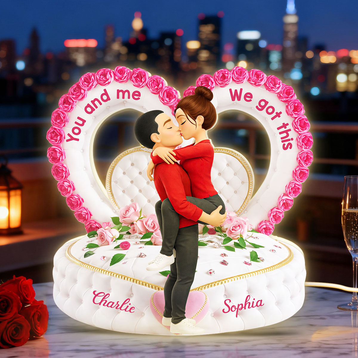 Romantic Heart-Shaped Headboard with Roses - Personalized Light Box - Heartfelt Valentine's Day Gift for Her, for Him