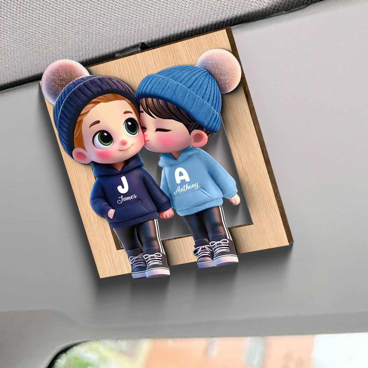 3D Effect Cute Cartoon Couple Walking Personalized Car Visor Clip, Perfect Valentine'Day Gift for him, Gift for her