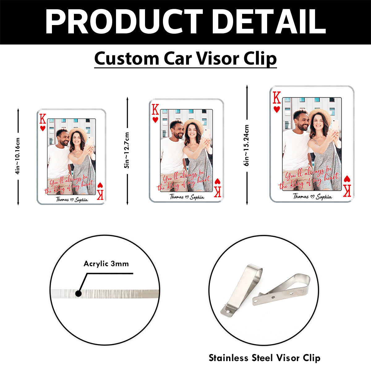 King/Queen Of My Heart Couple Custom Photo - Personalized Acrylic Car Visor - Valentine's Day Gift, Anniversary Gift For Him, For Her