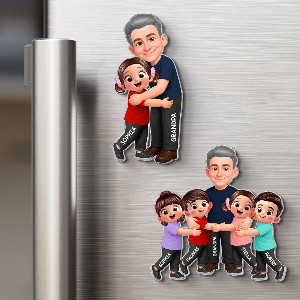 Grandpa Dad Hugging Kids Grandkids - Personalized Acrylic Fridge Magnet - Father's Day Gift For Grandpa, Dad