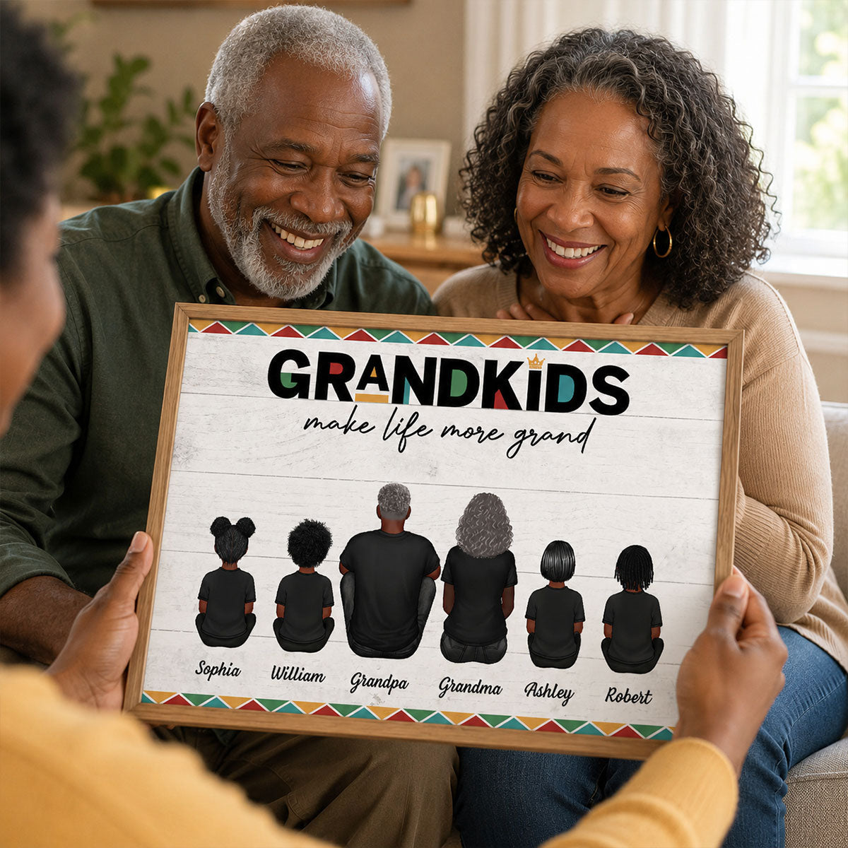 Tribal Pattern Grandkids Make Life Grand - Personalized Poster - Gift For National Grandparents Day