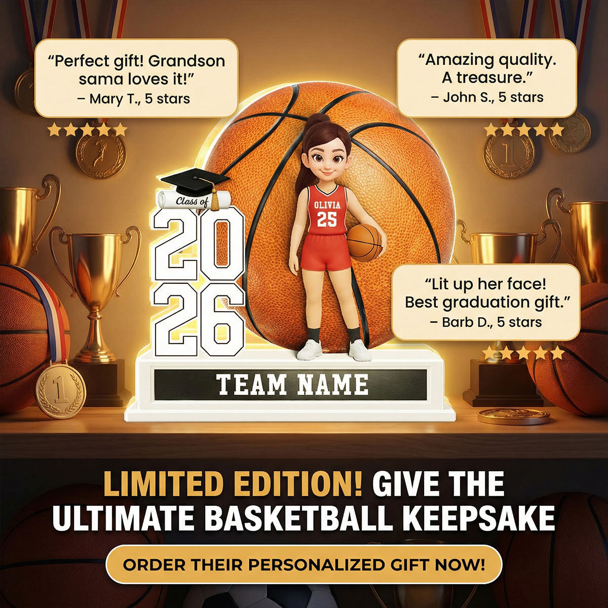 Basketball Senior Keepsake 2D Flat - Personalized Light Box - Graduation Gift For Son, Daughter, Graduates Class of 2026