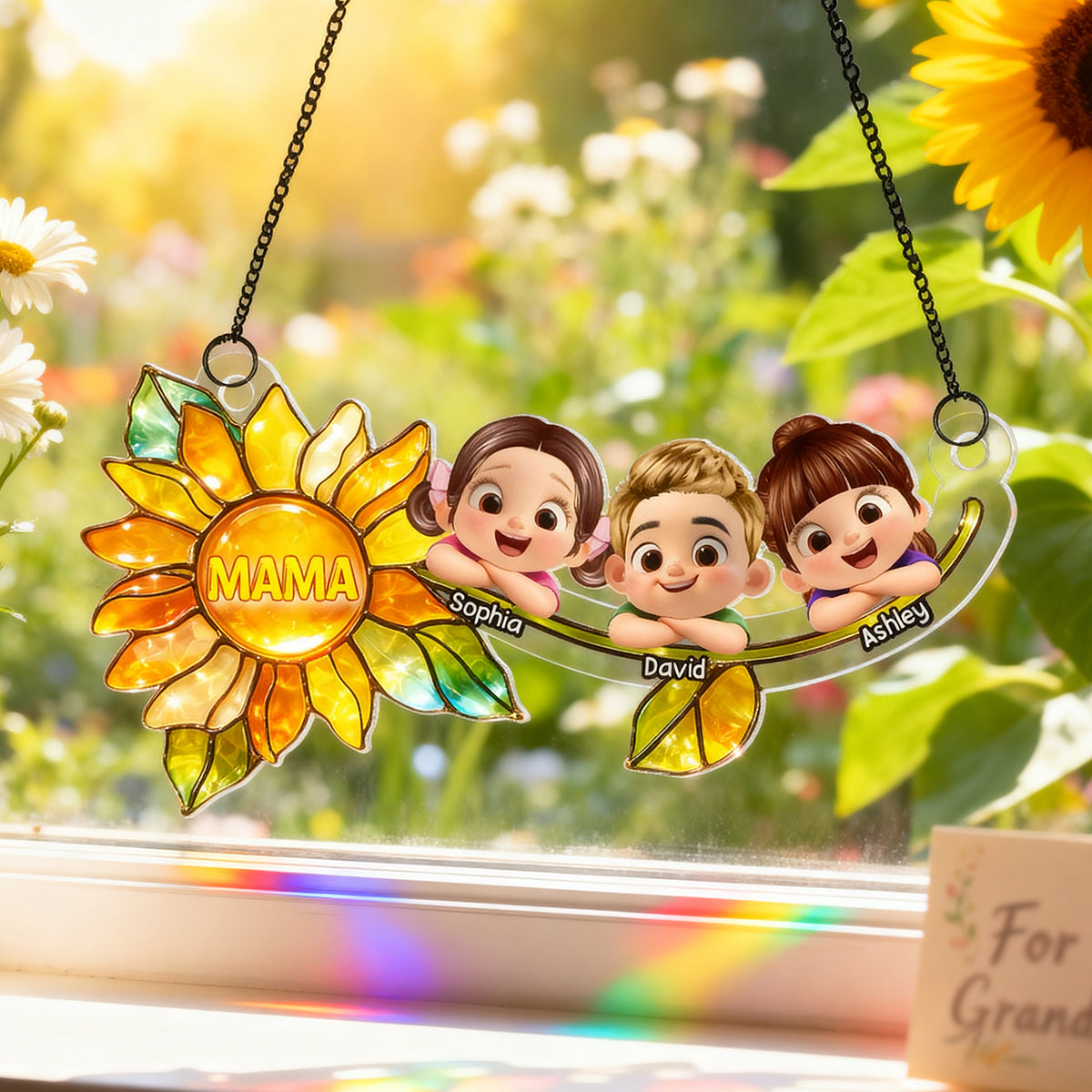 Grandkids Children Sunflower - Personalized Suncatcher - Heartfelt Mother's Day Gift for Grandma, Mom, Wife