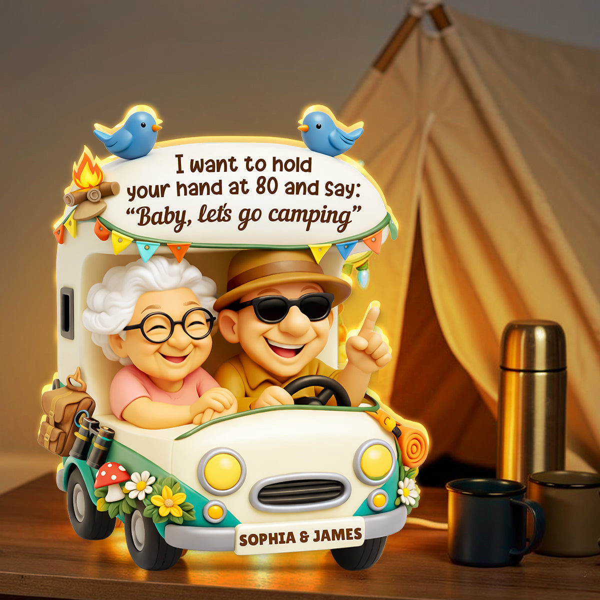 Baby Let's Go Camping Romantic Couple - Personalized Light Box - Anniversary, Valentine's Day Gift, Gift For Him, Gift For Her
