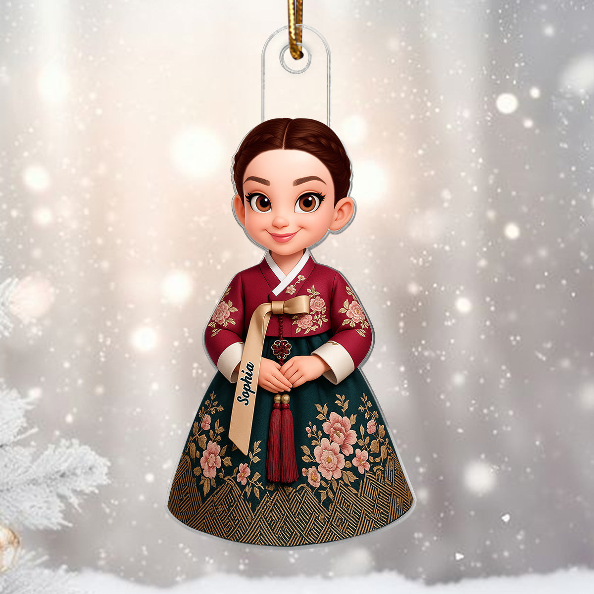 3D Effect Man Woman Korean Hanbok - Personalized Acrylic Ornament - Gift For Korean, Korean Lovers
