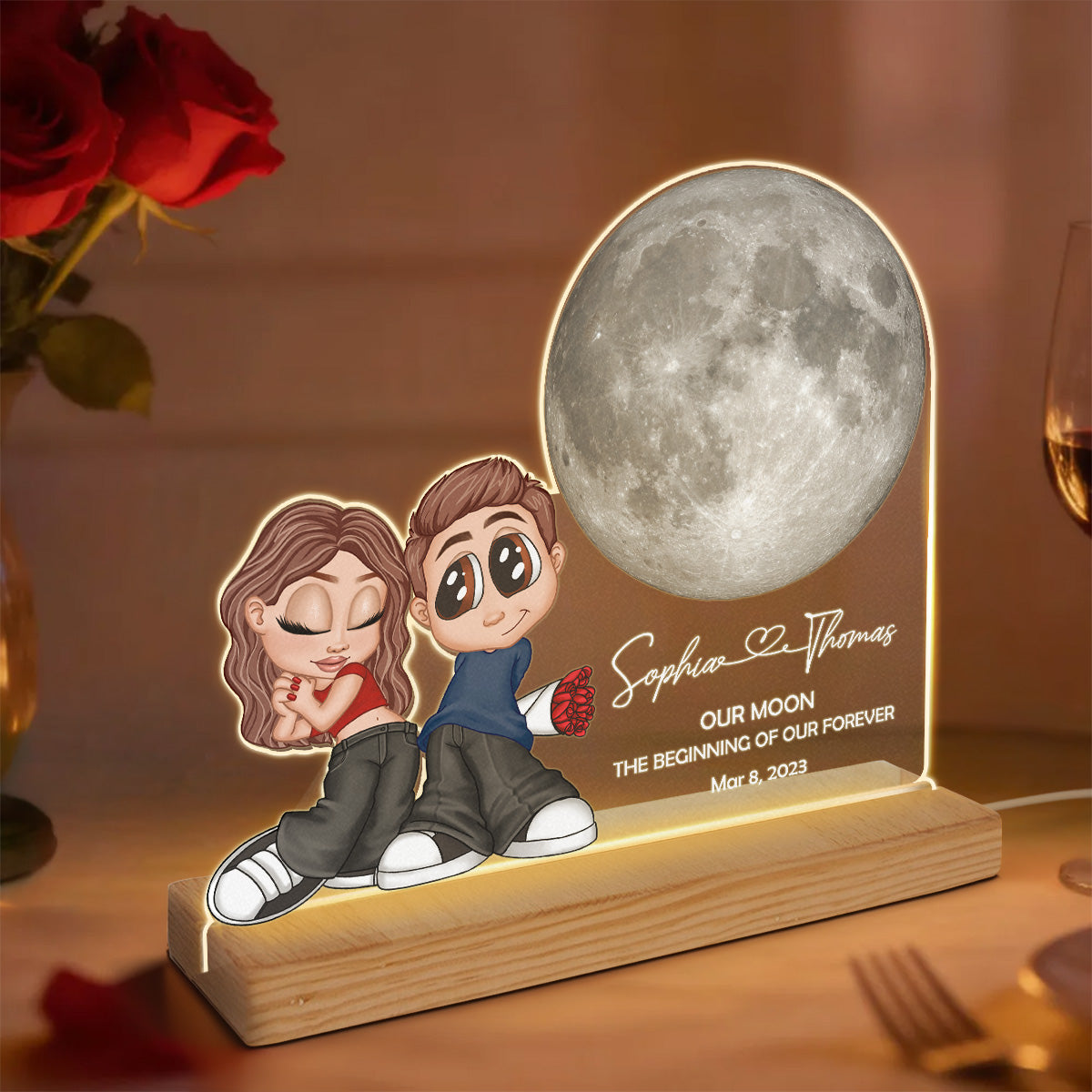 Y2K Couple Our Moon Custom Moon Phase - Personalized Acrylic Plaque LED Night Light