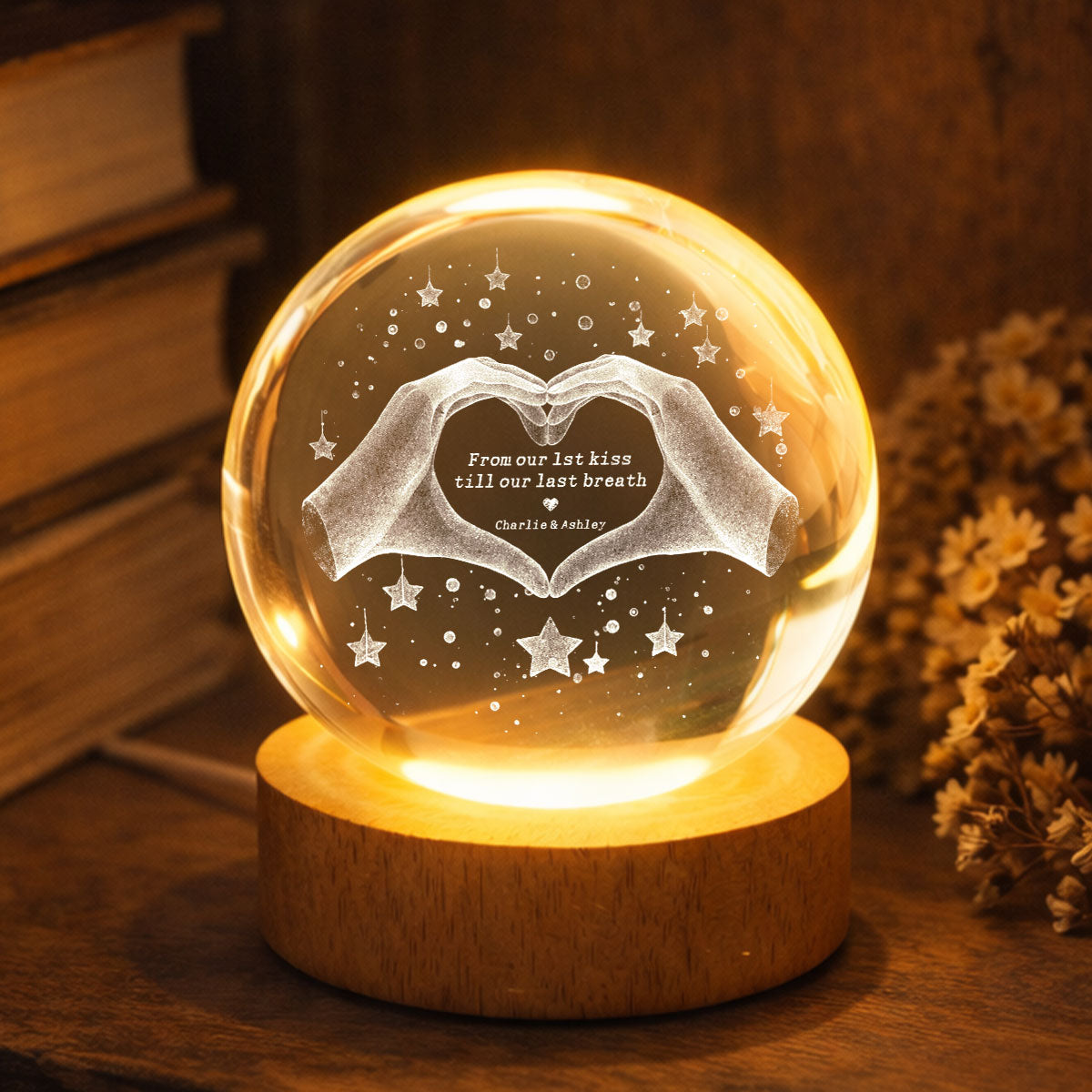 From Our First Kiss Till Our Last Breath - Personalized Crystal Ball Night Light - Heartfelt Anniversary Gift for her, for him