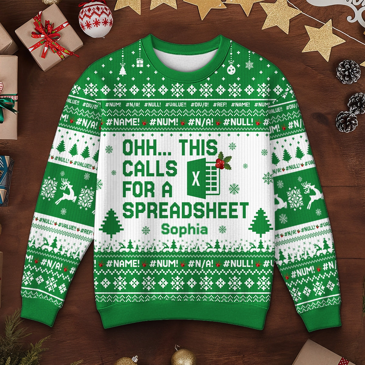 This Calls For A Spreadsheet - Personalized Faux Knitted Ugly Sweater - Funny Matching Shirt For Coworkers
