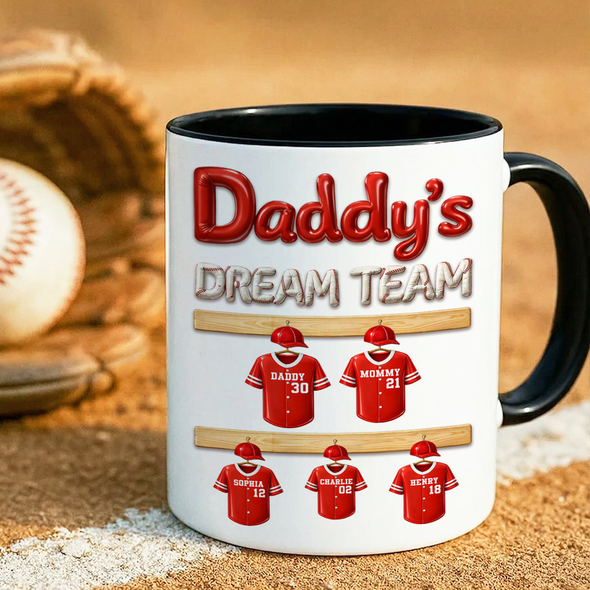 Daddy's Dream Team Baseball Family - Personalized Mug - Gift For Dad, Gift For Family