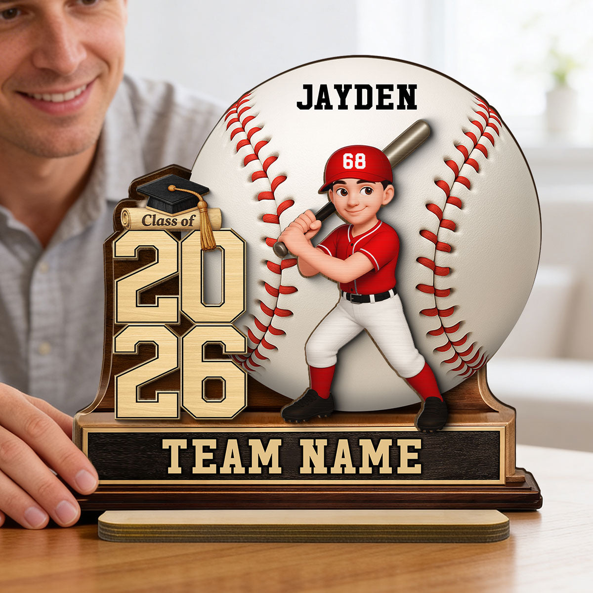 Baseball Softball Senior Keepsake 2D Flat - Personalized 2-Layered Wooden Plaque - Graduation Gift For Son, Daughter