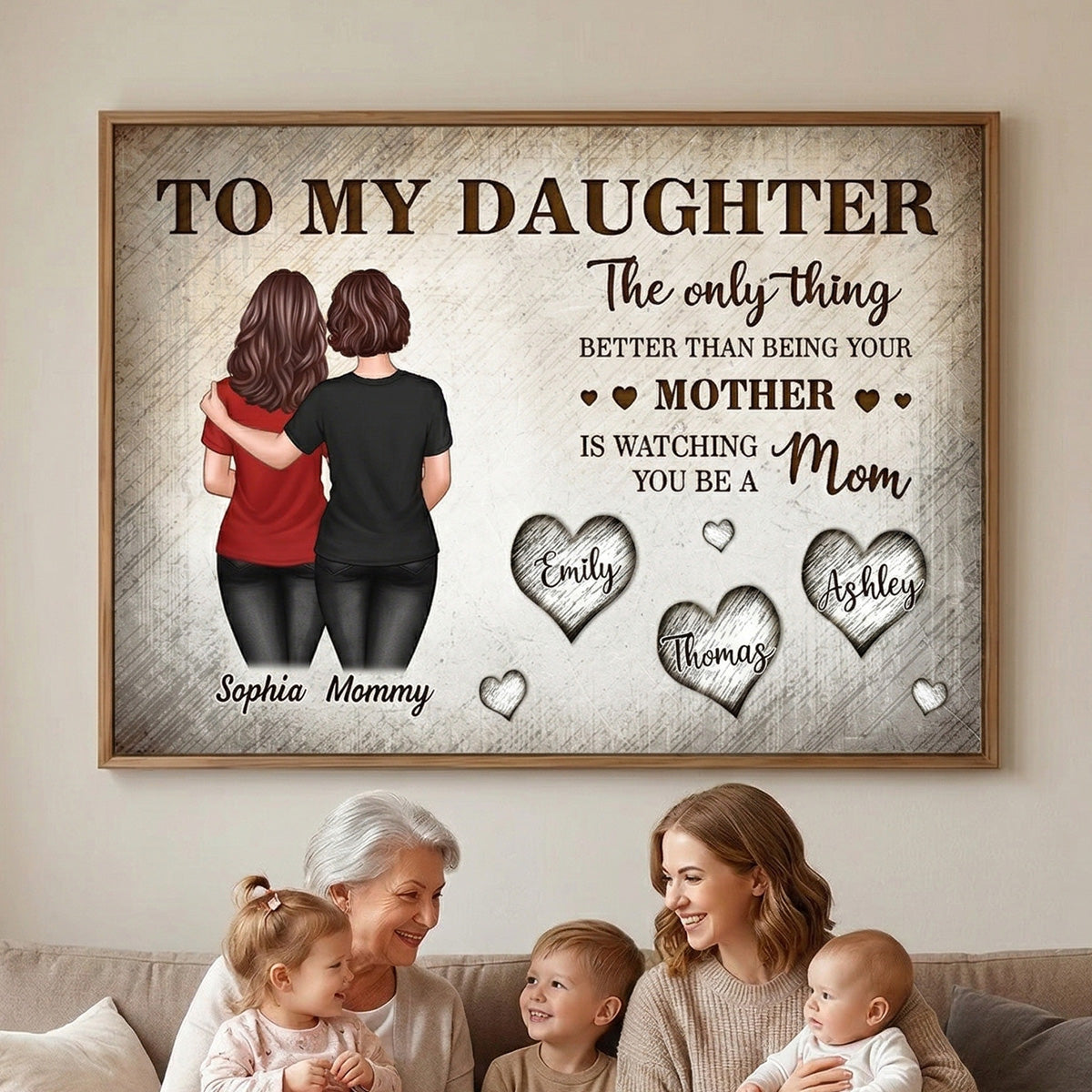 Retro Vintage To My Daughter Back View Mom And Daughter Custom Kids Names - Personalized Poster - Mother's Day Gift For Daughter