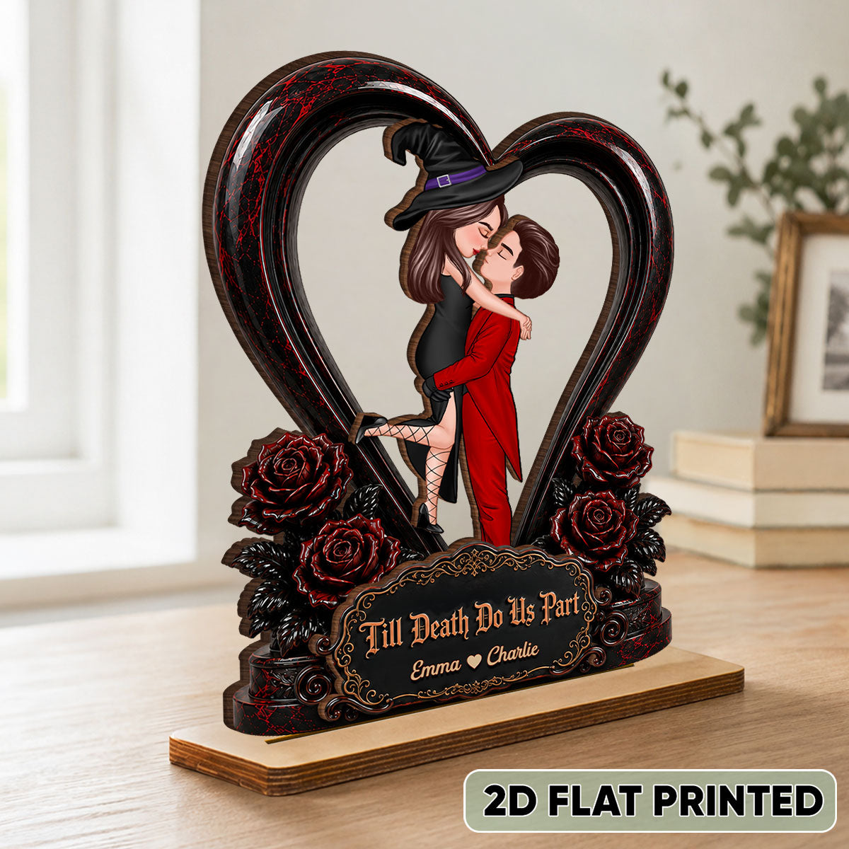 From Our First Kiss Til Our Last Breath Halloween Couple - Personalized 2-Layered Wooden Plaque - Heartfelt Keepsake for Him, for Her