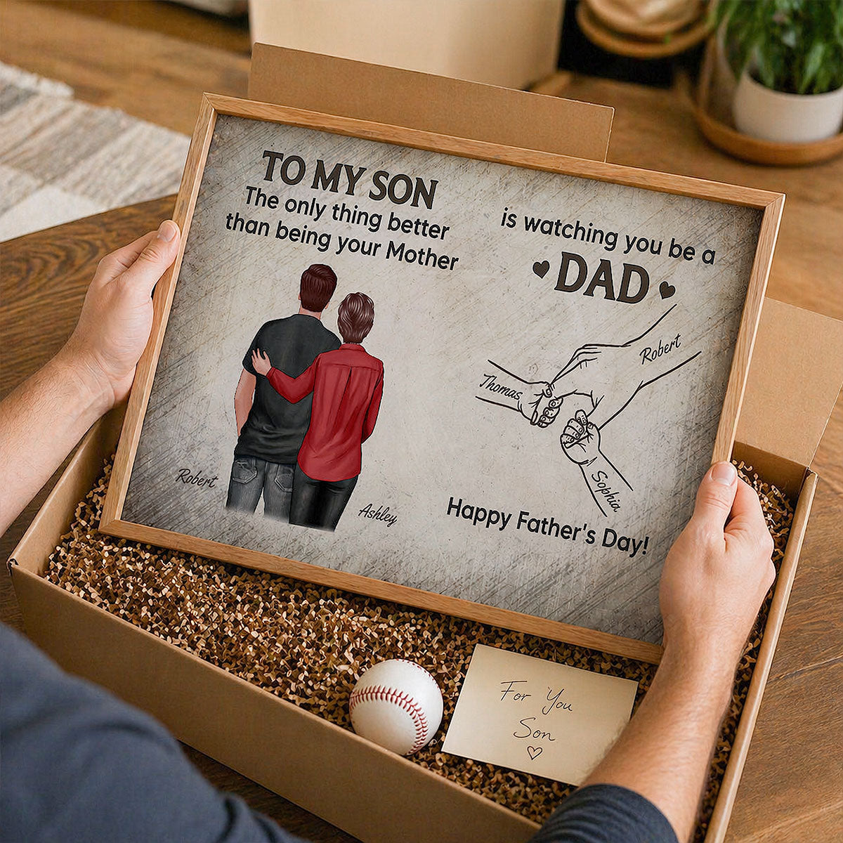 Retro Vintage From Mom To Son Watching You Be A Dad Kids Holding Hand - Personalized Poster - Father's Day Gift For Son