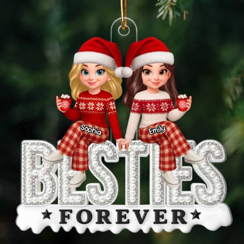 3D Pearl Rhinestone Besties - Personalized Acrylic Ornament - Christmas Gift for Best Friends