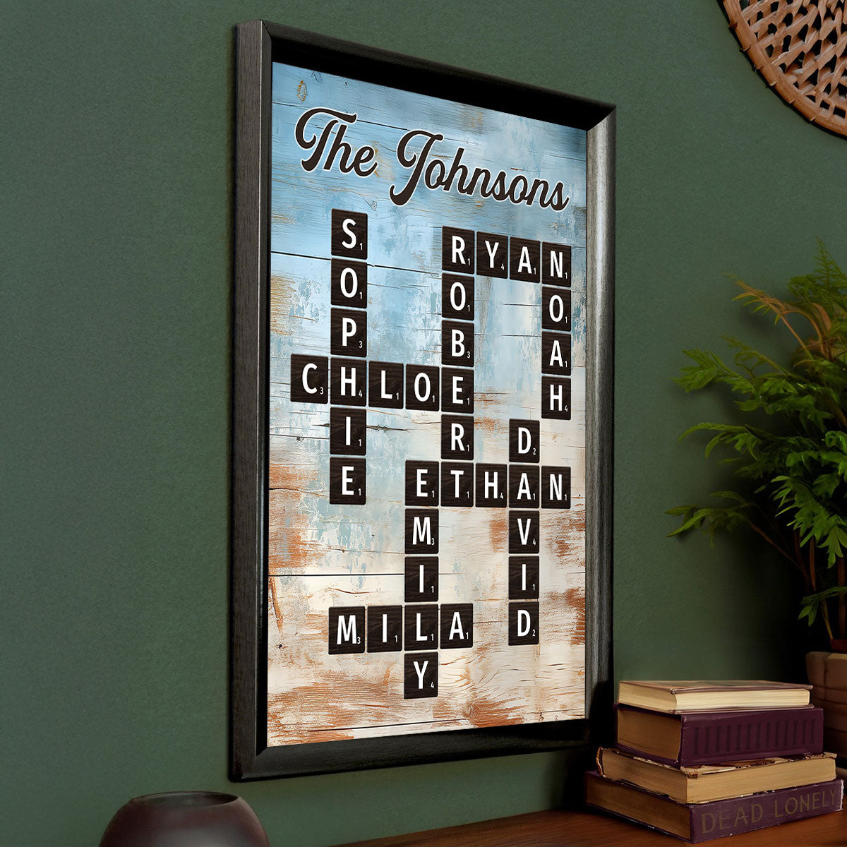 Family Crossword Puzzle Blue Rustic Wood Palette - Personalized Poster - Wall Art Home Decor