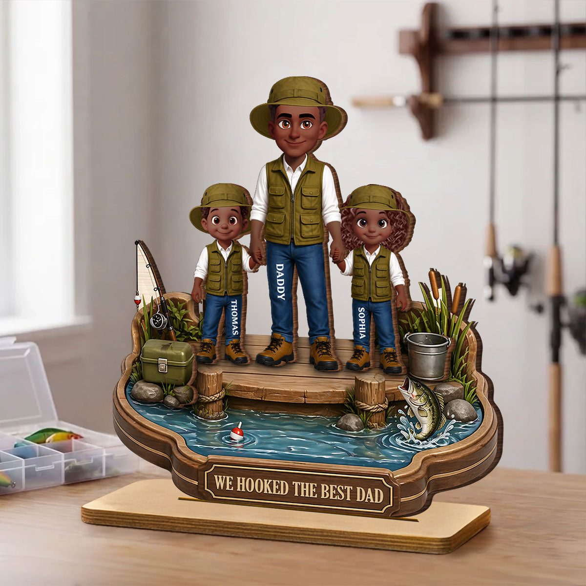 Dad's Little Fishing Partners - Personalized 2-Layered Wooden Plaque - Heartfelt Gift For Fishing Dad, Gift For Husband