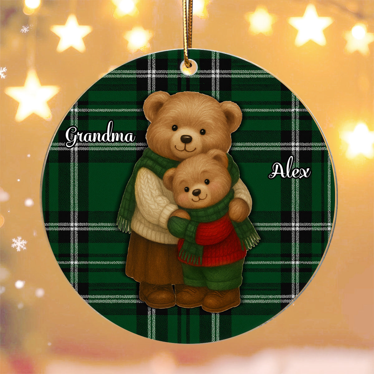 Heartwarming Teddy Bear Grandma Hugging Grandkid - Personalized Acrylic Ornament - Gift For Grandkids, Granddaughter, Grandson