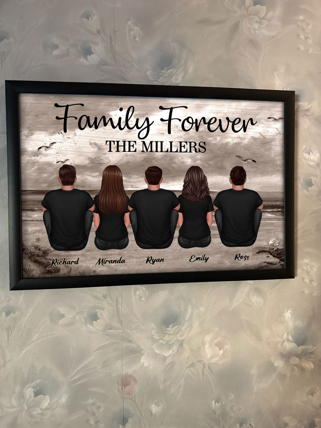 [FREE DELIVERY - Limited Time Offer] Custom Family Retro Vintage Beach Landscape Poster, Gift For Mom, Dad, Husband, Wife