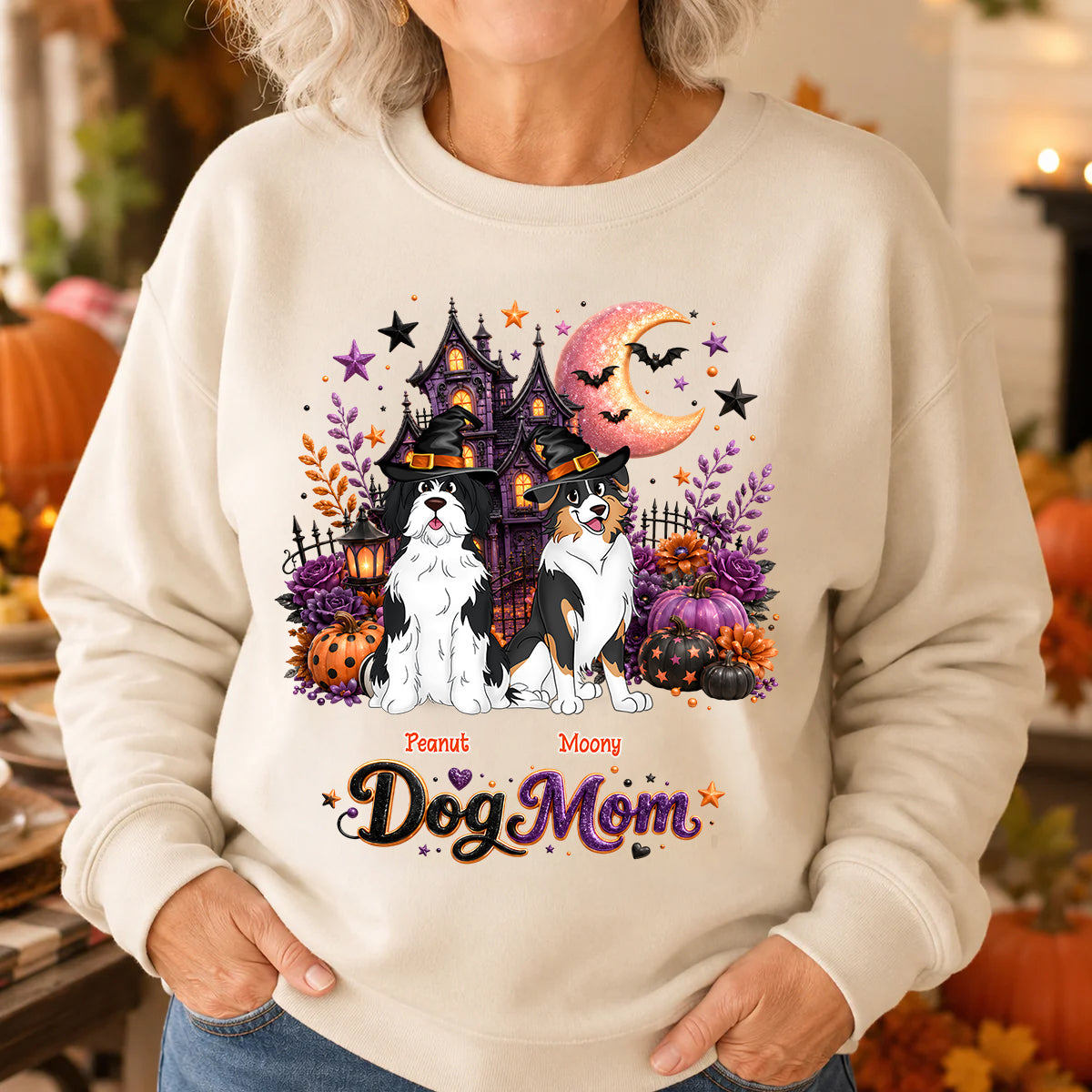 Dog Mom Spooky Haunted House Halloween - Personalized Shirt - Halloween Gift, Gift For Dog Lovers