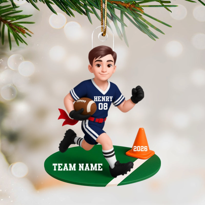 3D Effect Boy Girl Flag Football - Personalized Acrylic Ornament - Christmas Gift for Daughter Son