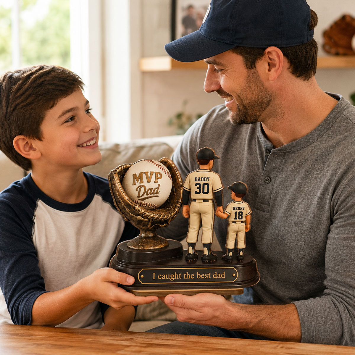 We Caught the Best Dad Baseball Trophy - Personalized 2-Layered Wooden Plaque -  Gift for Dad, Husband
