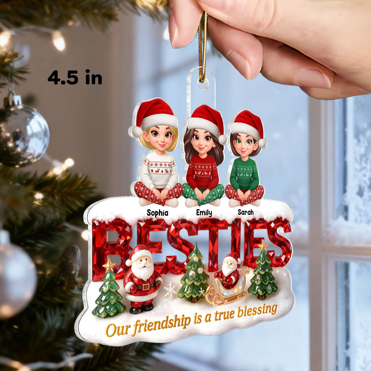 3D Crystal Effect Besties Our Friendship Is A True Blessing Christmas - Personalized Acrylic Ornament - Gift For Best Friends