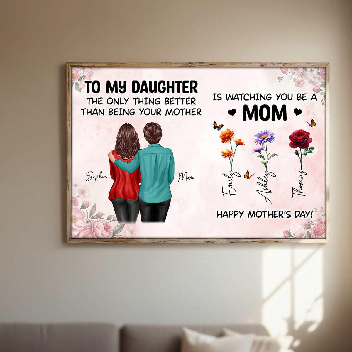 From Mom To Daughter Watching You Be A Mom Grandkids Birth Flowers - Personalized Poster - Mother's Day Gift For Daughter