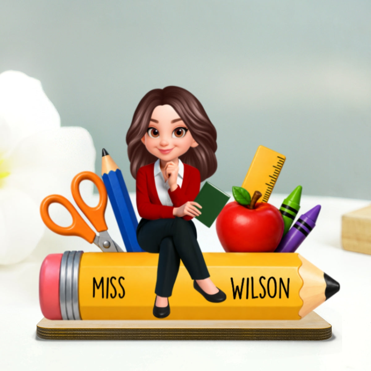 Teacher Life Pencil School Suppliers - Personalized 2-Layered Wooden Plaque - Back To School Gift For Teacher, Classroom Decor