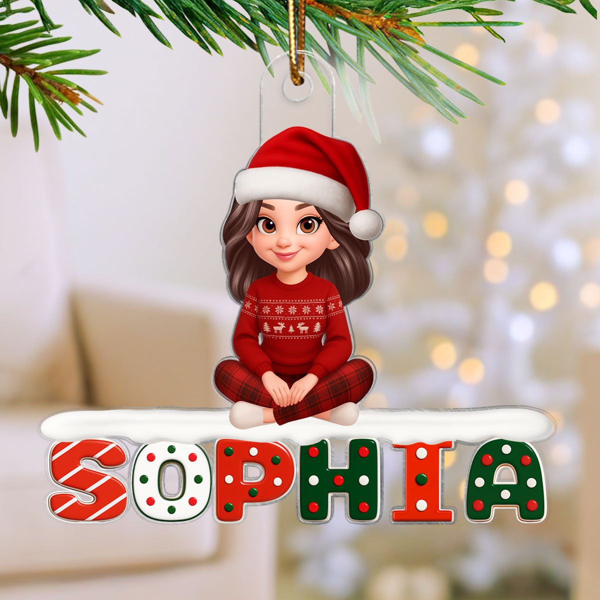 3D Effect Festive Family Member Name - Personalized Acrylic Ornament - Gift For Family