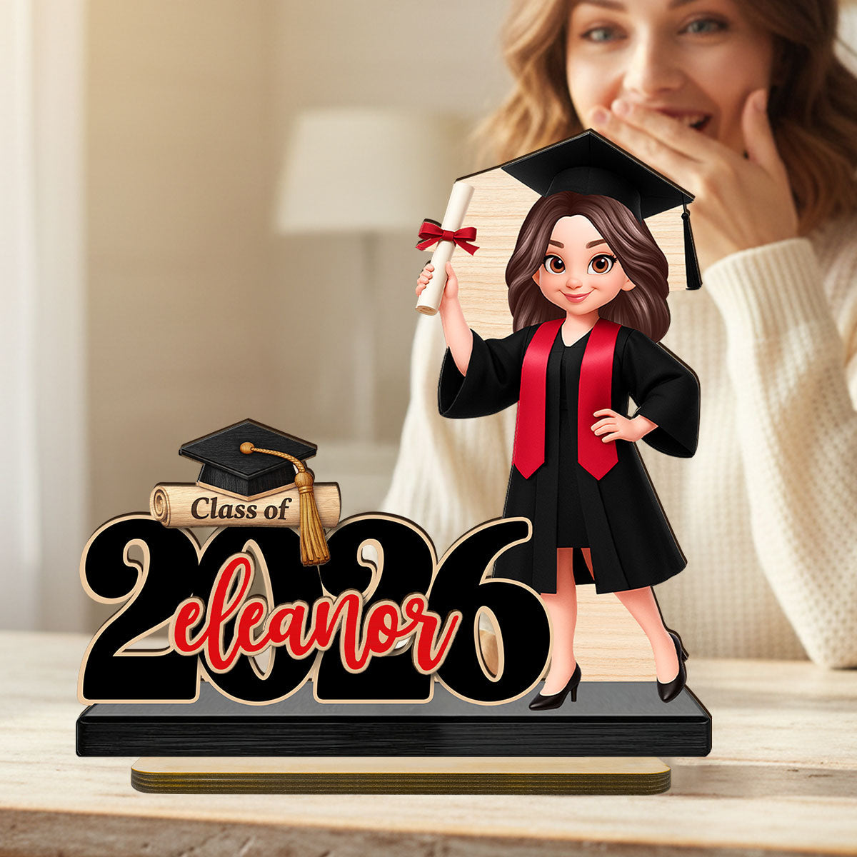 Class Of 2026 2027 Senior With Name 2D Flat - Personalized 2-Layered Wooden Plaque - Graduation Gift For Graduates, Daughter, Son