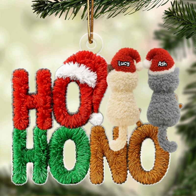 Ho Ho No Funny Cat Latch Hook Yarn Faux - Personalized Acrylic Ornament - Christmas Gift for Cat Moms, Cat Dads
