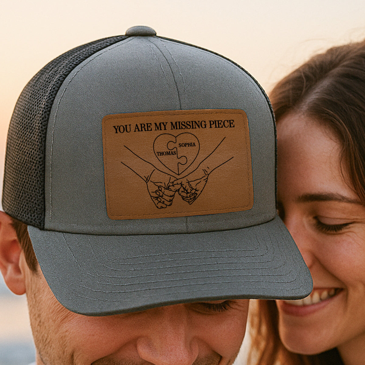 Couple Eternal Love You Are My Missing Piece - Personalized Leather Patch Hat - Valentine's Day Gift For Couple, For Him, Her