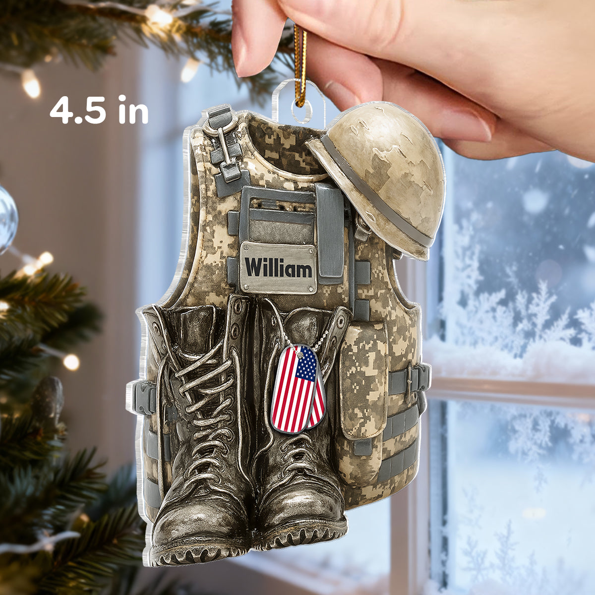 3D Effect Military Combat Vest, Boots And Helmet - Personalized Acrylic Ornament