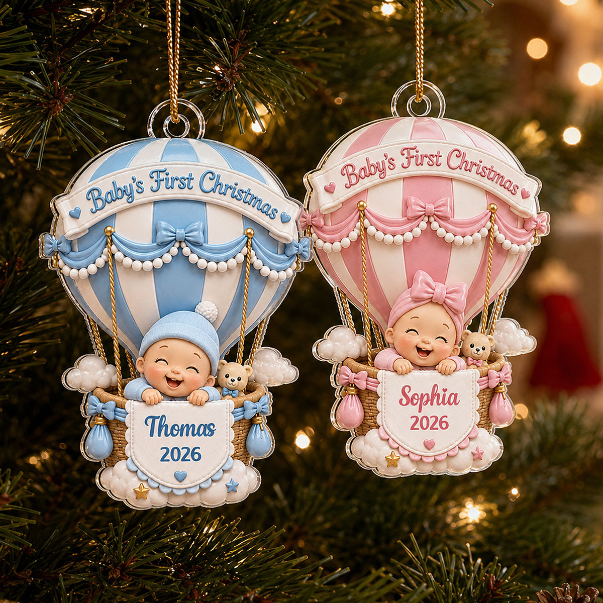 Baby’s First Christmas Hot Air Balloon 2D Flat – Personalized Acrylic Ornament - Christmas Keepsake