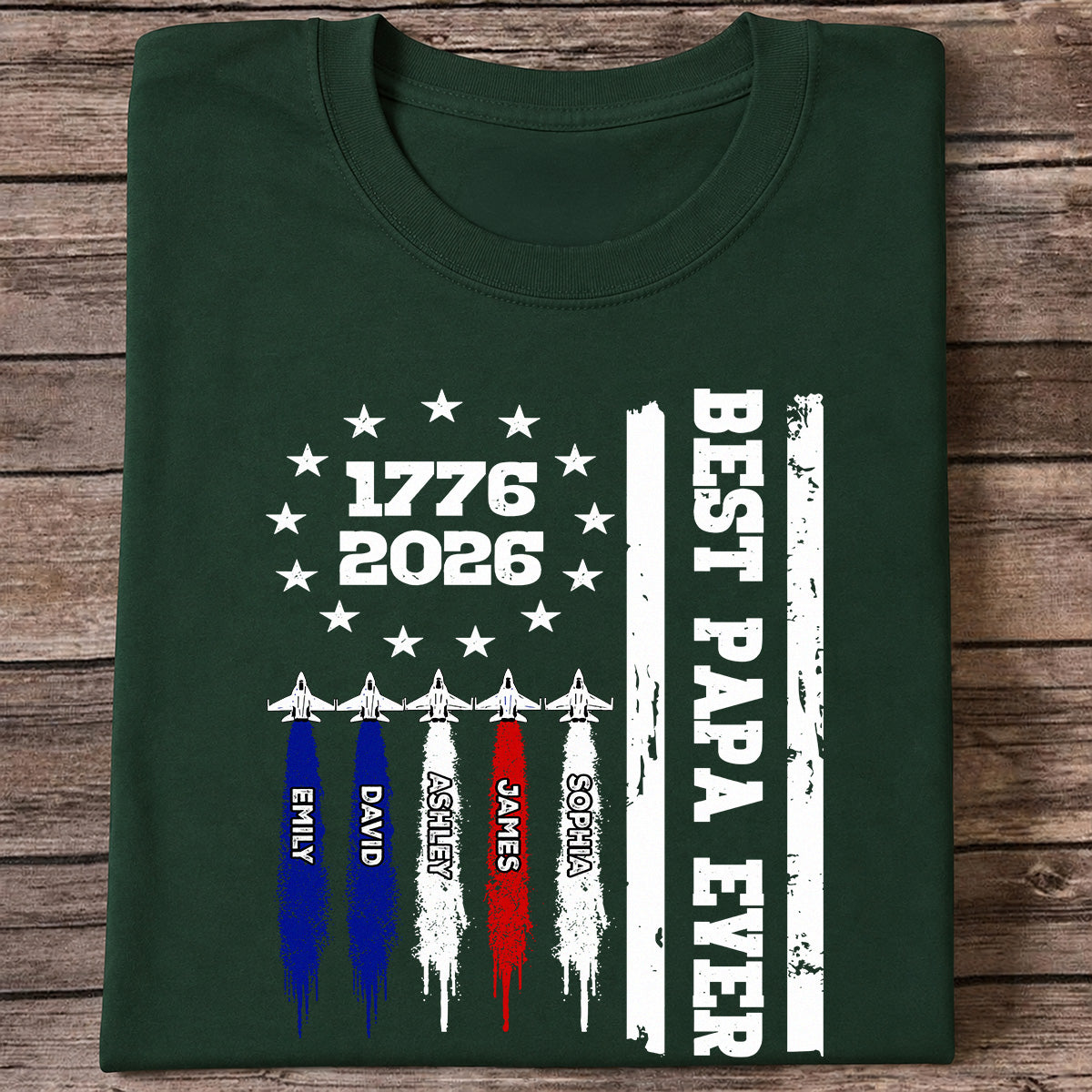 Best Dad Grandpa Ever Jets Smoke Custom Kid Name - Personalized Shirt - American 250th Anniversary Keepsake For Husband, Dad, Grandpa