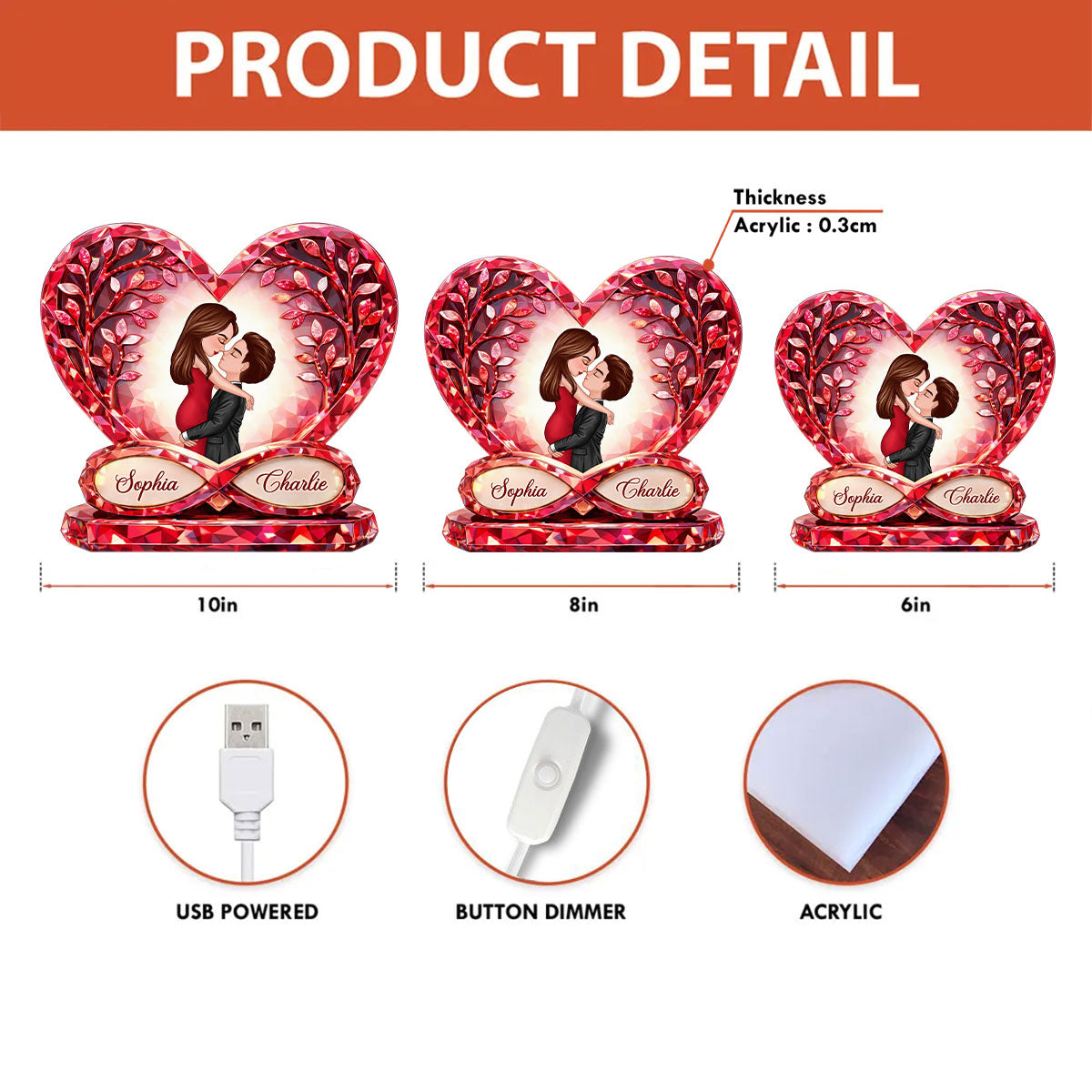 Romantic Couple Infinity Heart Love - Personalized Light Box - Anniversary, Valentine's Day Gift, Gift For Him, Gift For Her