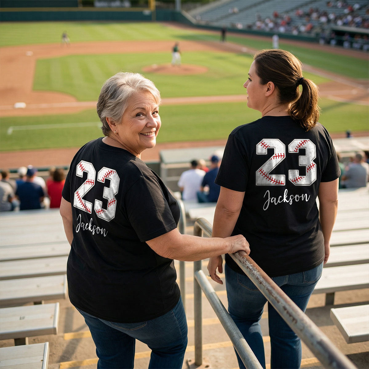 I Live Here Now Raccoon Goose On Ballfield - Personalized Double Sided Shirt - Baseball Softball Grandma Mom