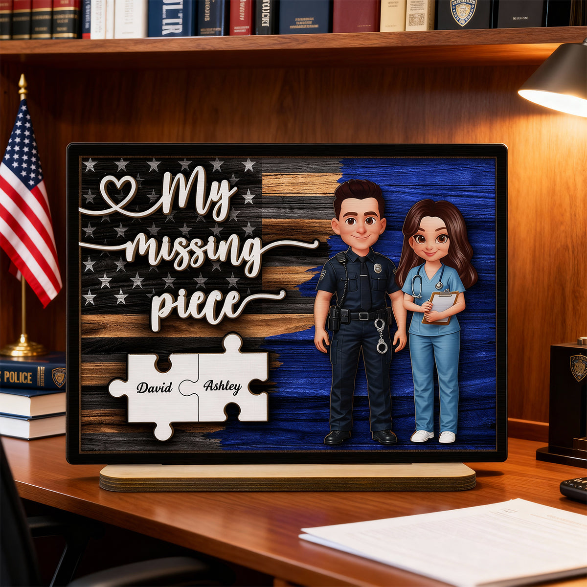 My Missing Piece Couple Occupation Nation Flag - Personalized 2-Layered Wooden Plaque - Heartfelt Gift for Him, for Her